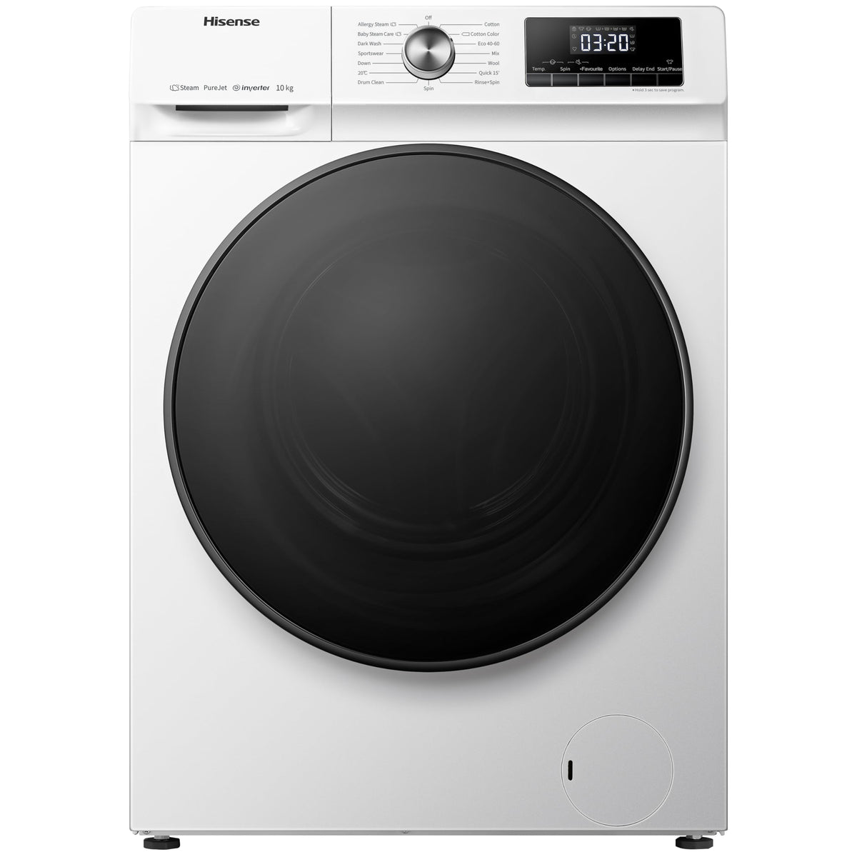 Freestanding Front Load Washing Machine – 10kg, 1400 RPM, Inverter Motor, Quick Wash, Steam Wash, White, Energy Class A